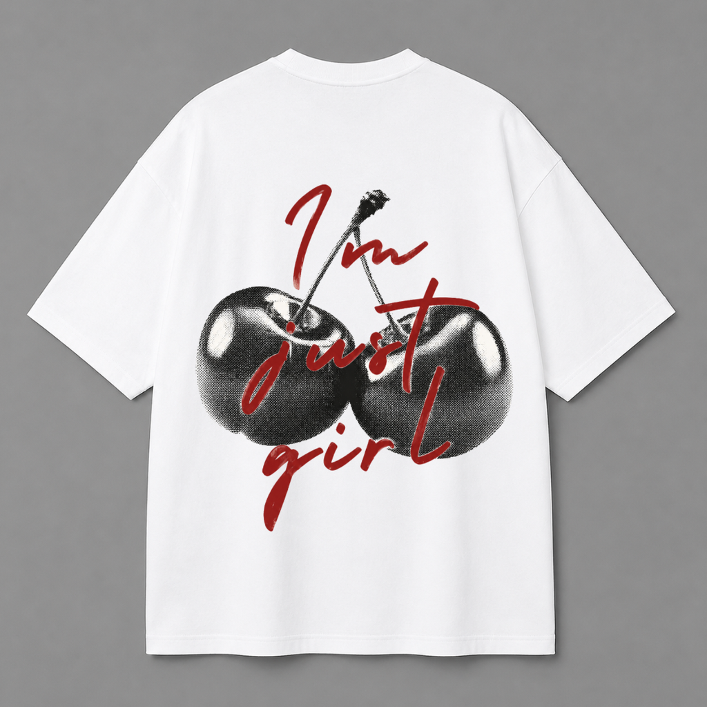 I'm Just Girl Cherry Graphic Tee — Black / White