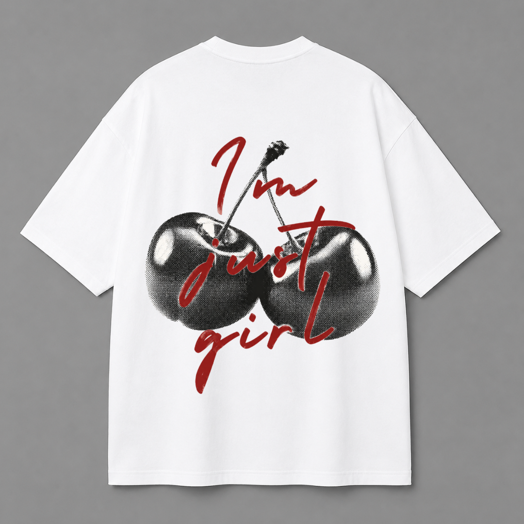 I'm Just Girl Cherry Graphic Tee — Black / White