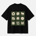 Botanical Grid Back Print Oversized Tee | Black & White