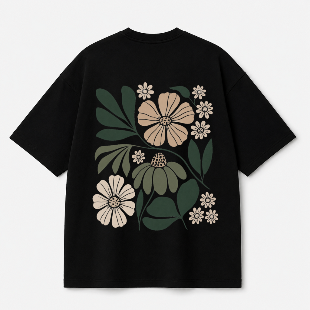 Botanical Garden Back Print Oversized Tee | Black & White