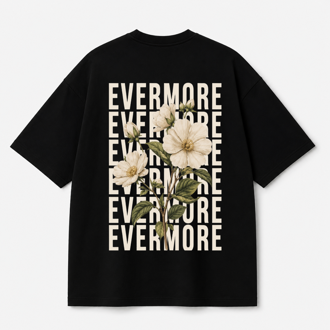Evermore Floral Back Print Oversized Tee | Black & White