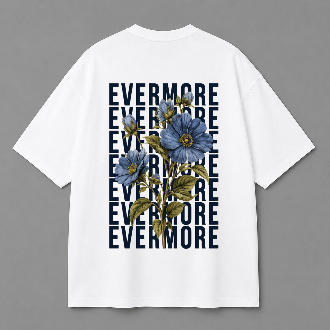 Evermore Floral Back Print Oversized Tee | Black & White