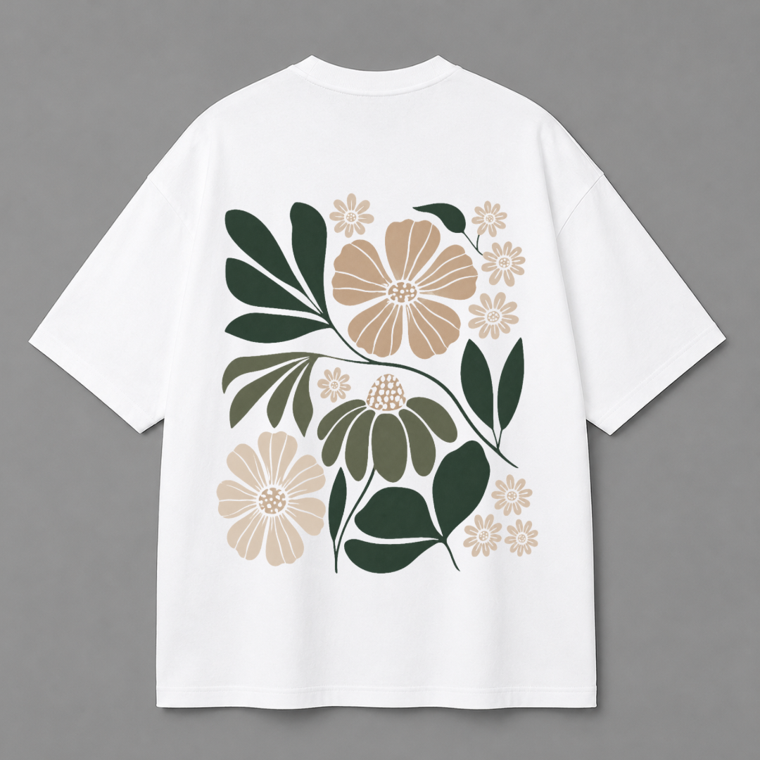 Botanical Garden Back Print Oversized Tee | Black & White