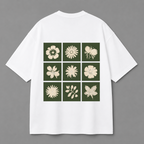 Botanical Grid Back Print Oversized Tee | Black & White