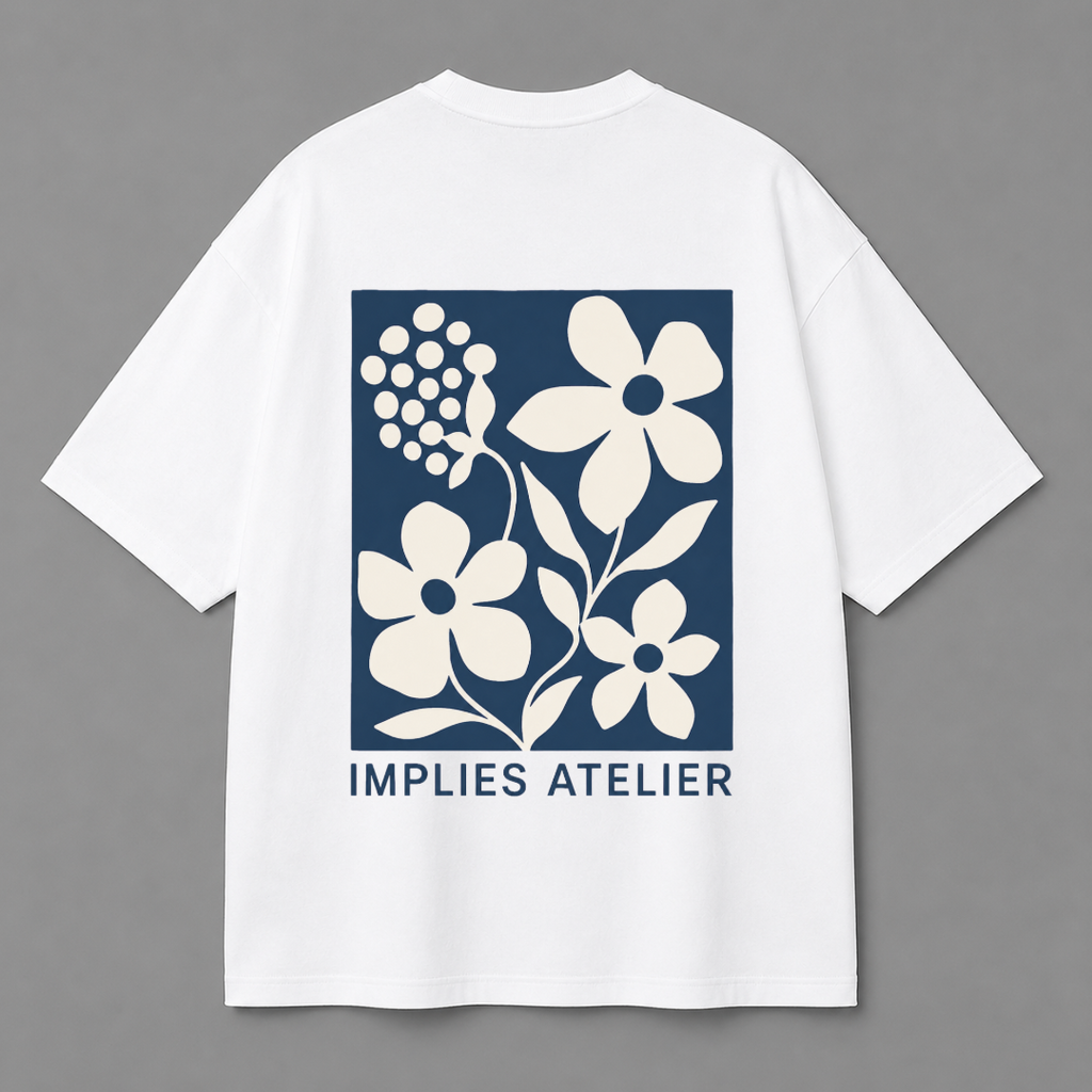 Implies Atelier Signature Floral Back Print Oversized Tee | Black & White